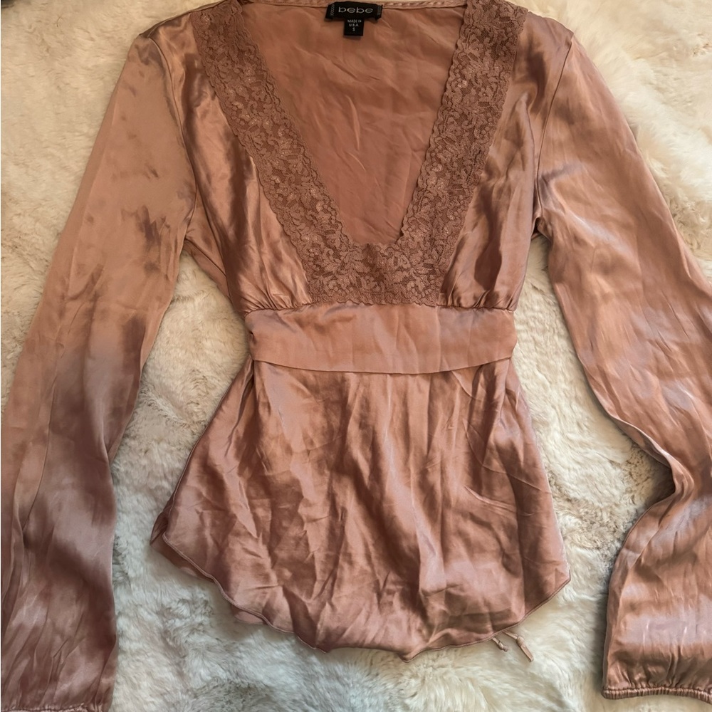 Y2K Bebe satin long sleeve top